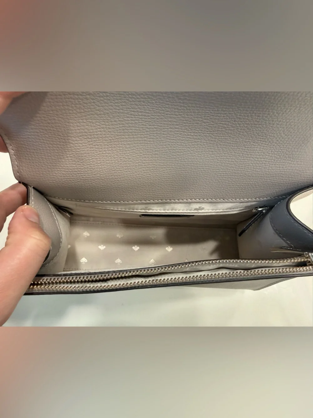 kate spade pebble leather top-handle satchel in mauve gray - Picture 3 of 3